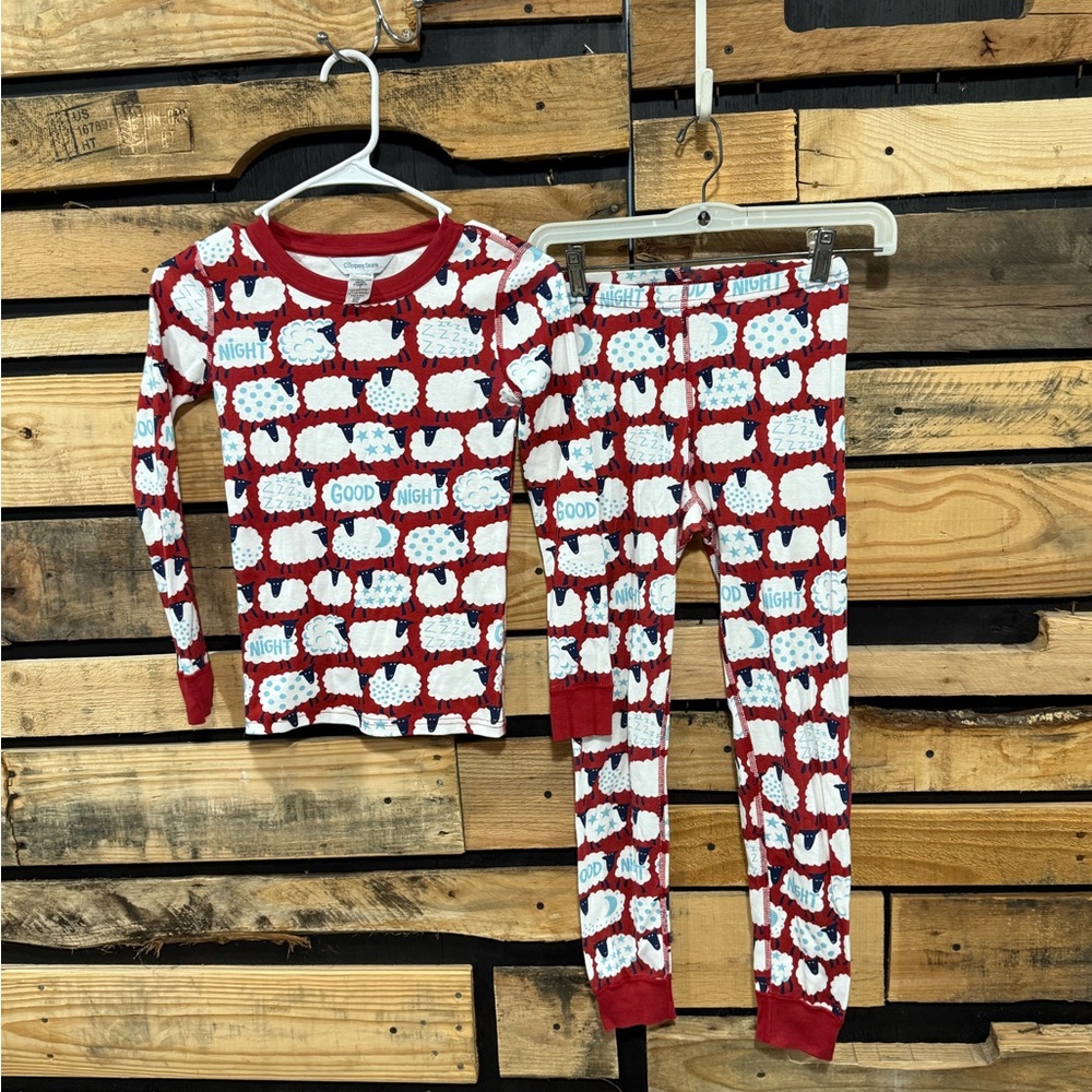 The Company Store Kids Unisex Sheep Print‎ Organic Cotton Pajama Set Size 10